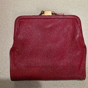 St. Thomas Saratoga Duo Wallet Red Hand Grained Morocco Leather Kiss Lock Vtg